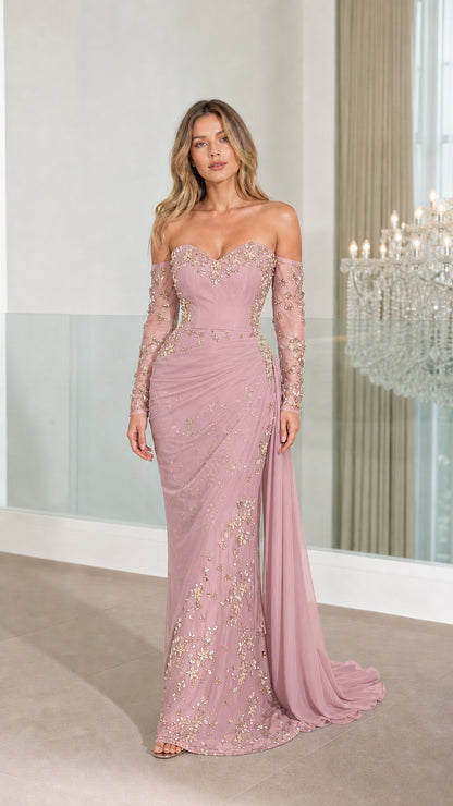 Full front view of mauve evening gown variant